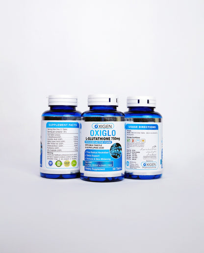 OxiGlo – Glutathione Supplement for Glowing Skin in Pakistan (L-Glutathione 750mg)