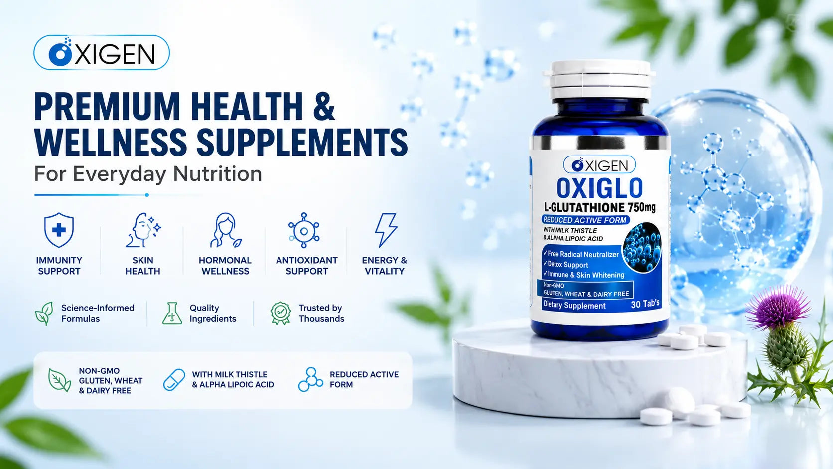OxiGlo – Glutathione Supplement for Glowing Skin in Pakistan (L-Glutathione 750mg)